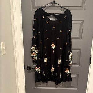 Free People Black Dress with Colorful Embroidery Size L